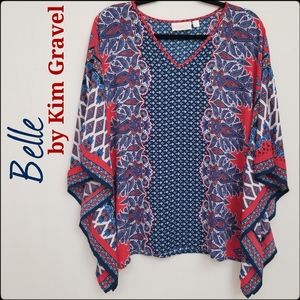 Kim Gravel Paisley Boho Butterfly Sleeved Top in Red, White and Blue